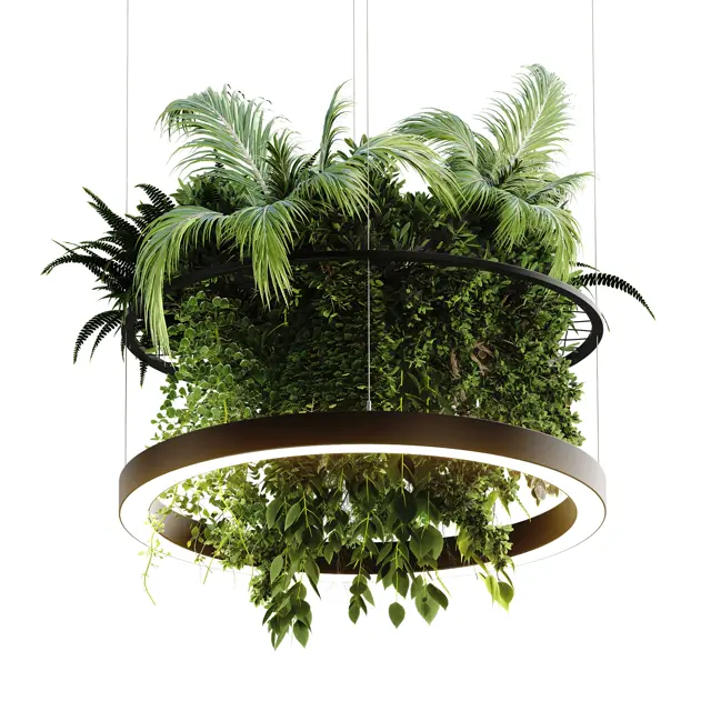 Подвесной светодиодный двухкольцевой светильник с растениями DOUBLE HALO PLANTS