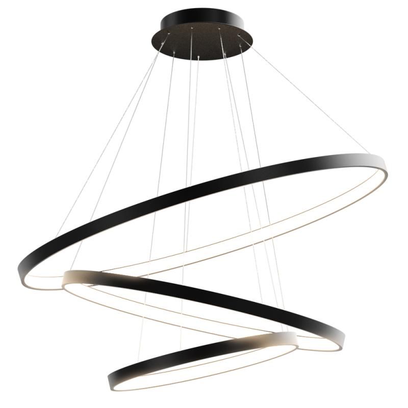 Подвесная светодиодная люстра Ring Cascad кольца 40 60 80 см 90Вт 6500K свет внутрь черный