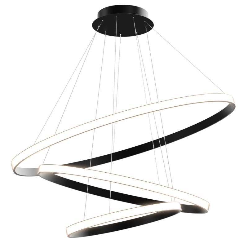 Подвесная светодиодная люстра Ring Cascad кольца 60 80 100 см 120Вт 6500K свет наружу черный