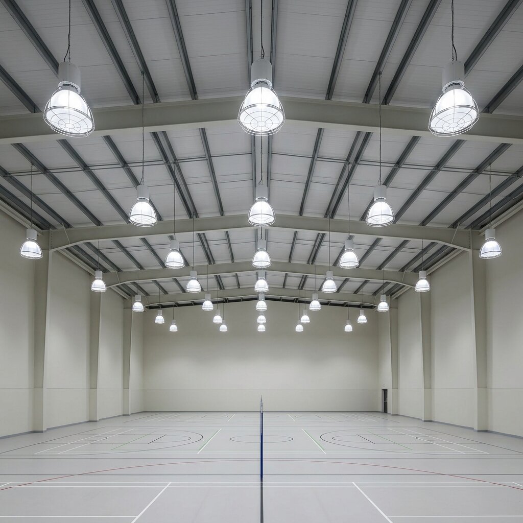 Освещение крытого спортивного зала подвесными промышленными светодиодными светильниками