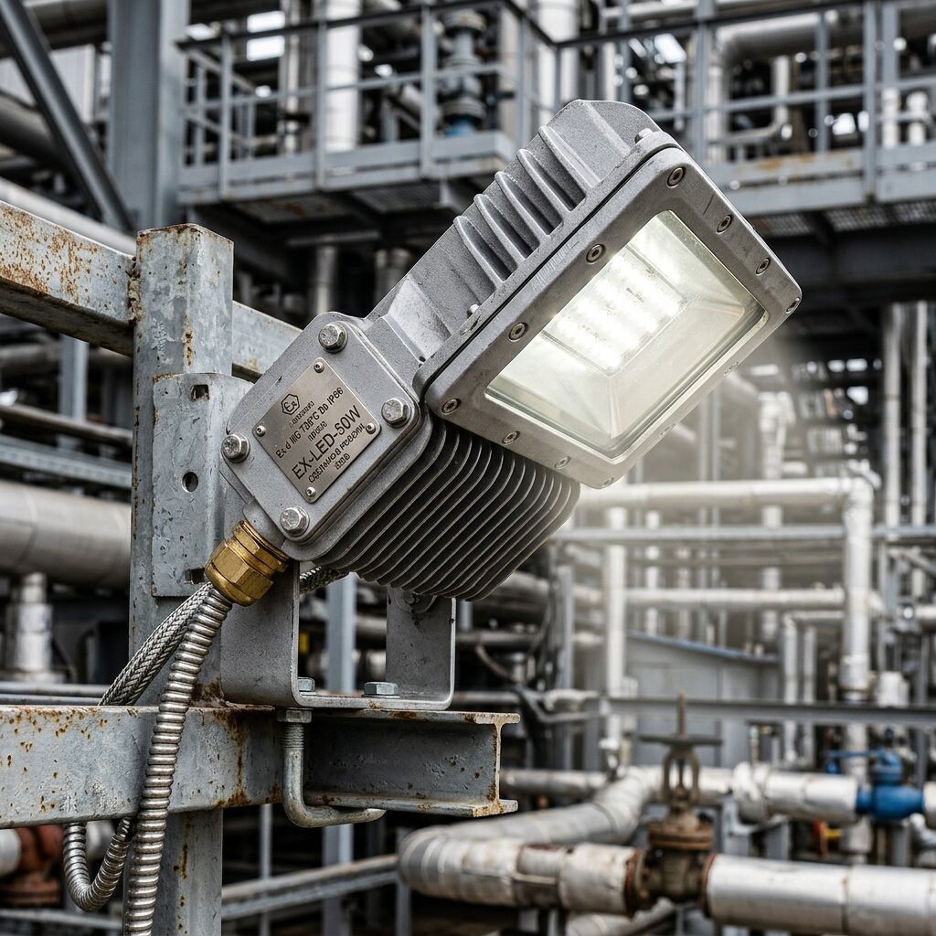 Взрывозащищённый промышленный светодиодный светильник на эстакаде газоперерабатывающего комплекса