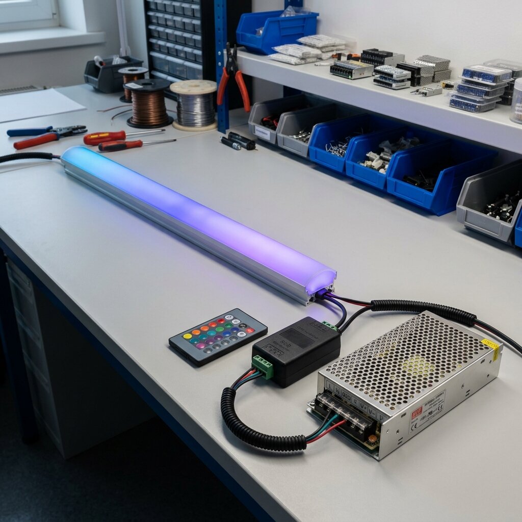 Подключение RGB-ленты в алюминиевом профиле — блок питания, контроллер и пульт управления