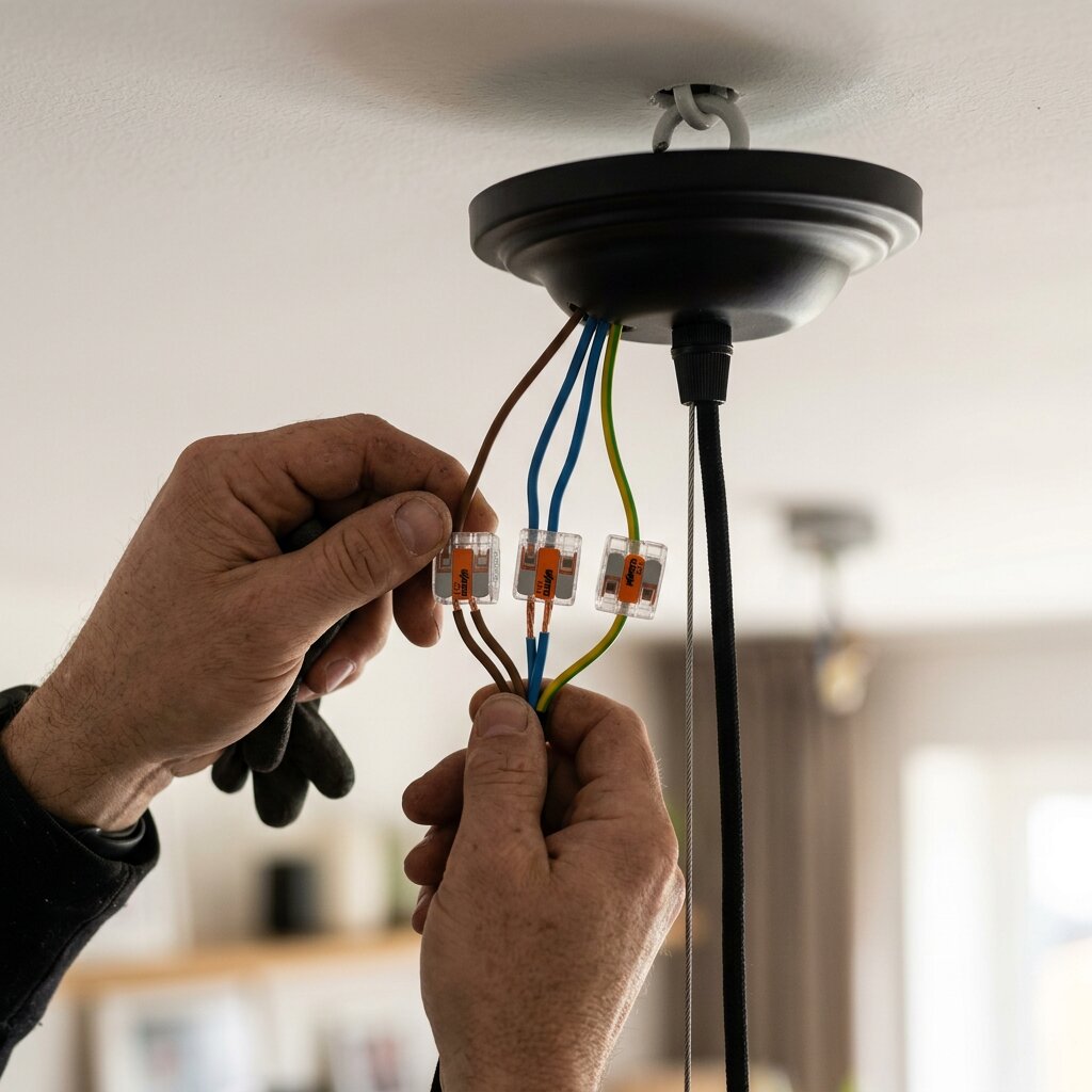 Подключение проводов подвесного светильника через клеммные колодки