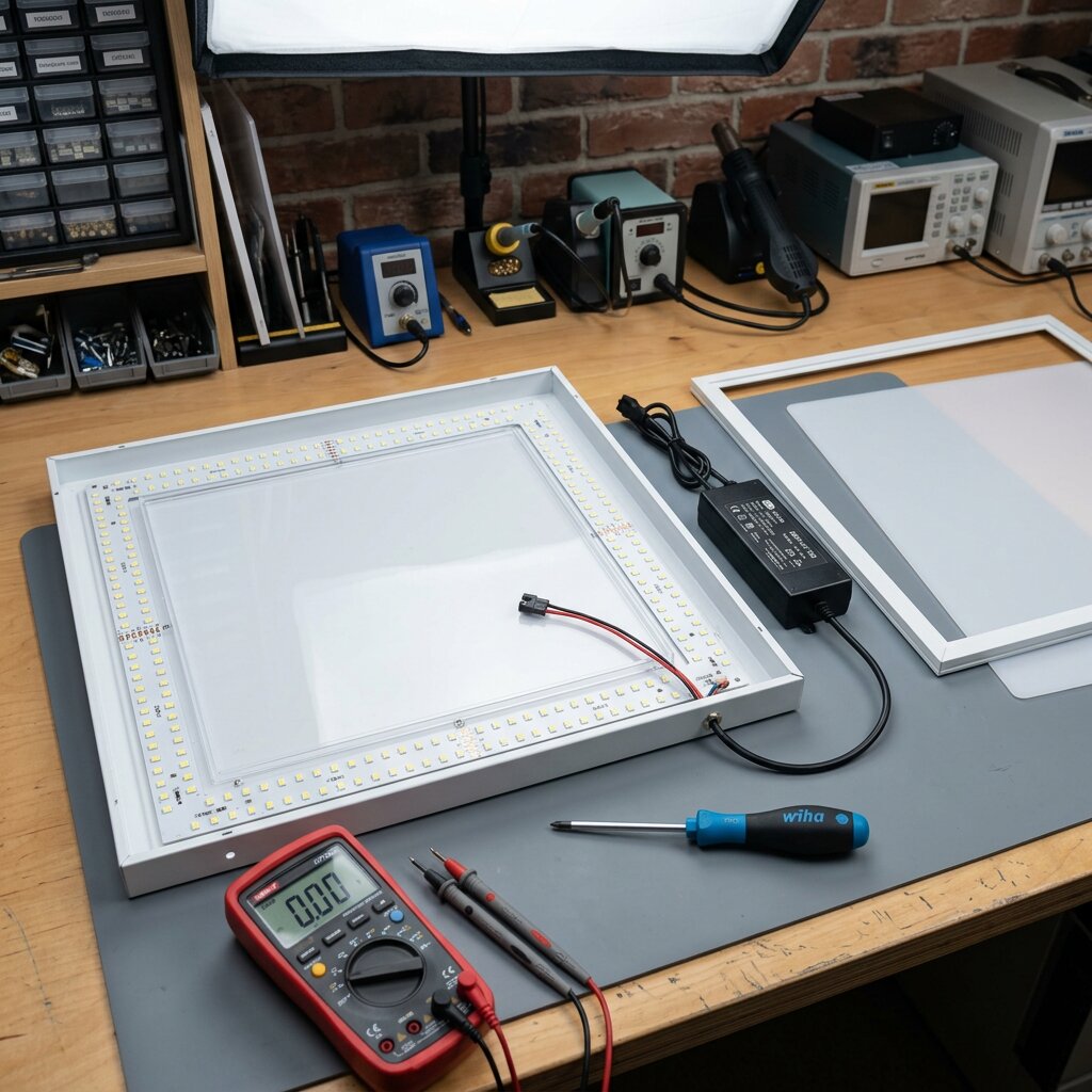 Разобранная светодиодная панель Армстронг 600х600 с открытой платой и отдельным драйвером