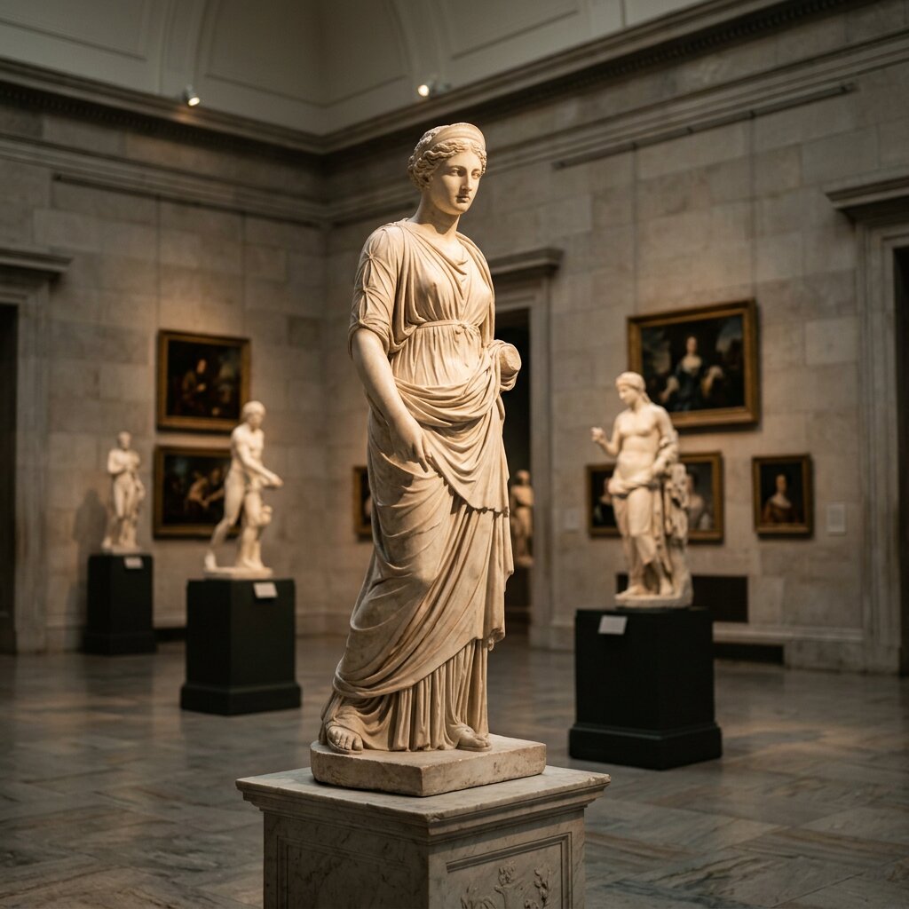 Направленное акцентное освещение мраморной скульптуры в зале музея