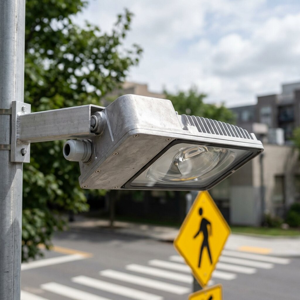 Светодиодный консольный уличный светильник с асимметричной оптикой для освещения пешеходного перехода