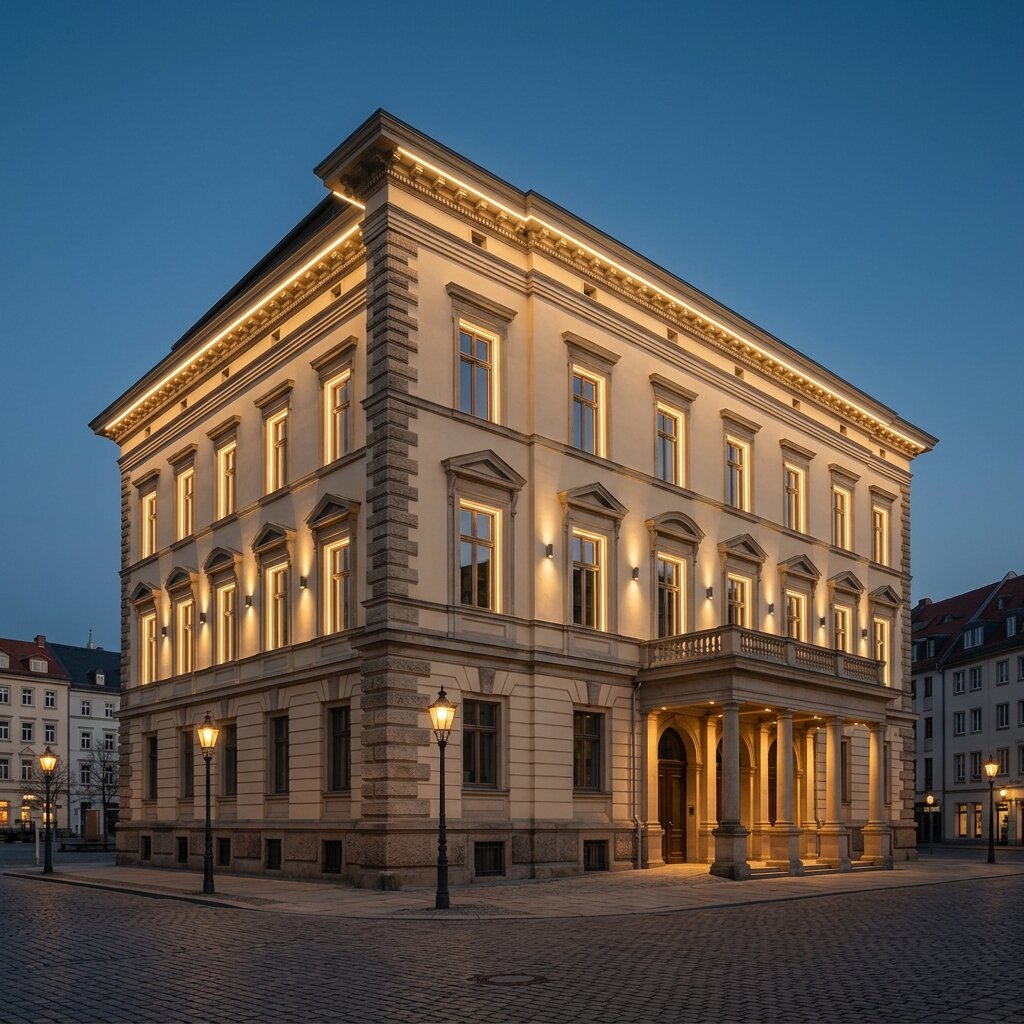 Нестандартные линейные светильники в архитектурной подсветке исторического фасада