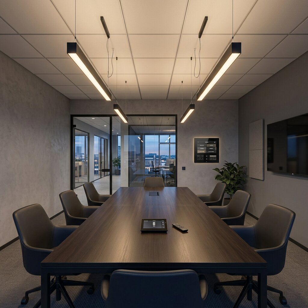 Торговый зал магазина одежды с трековыми спотами и линейным освещением