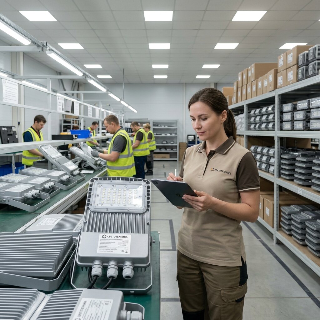 Производство светодиодных уличных прожекторов на заводе DC-Light в Санкт-Петербурге