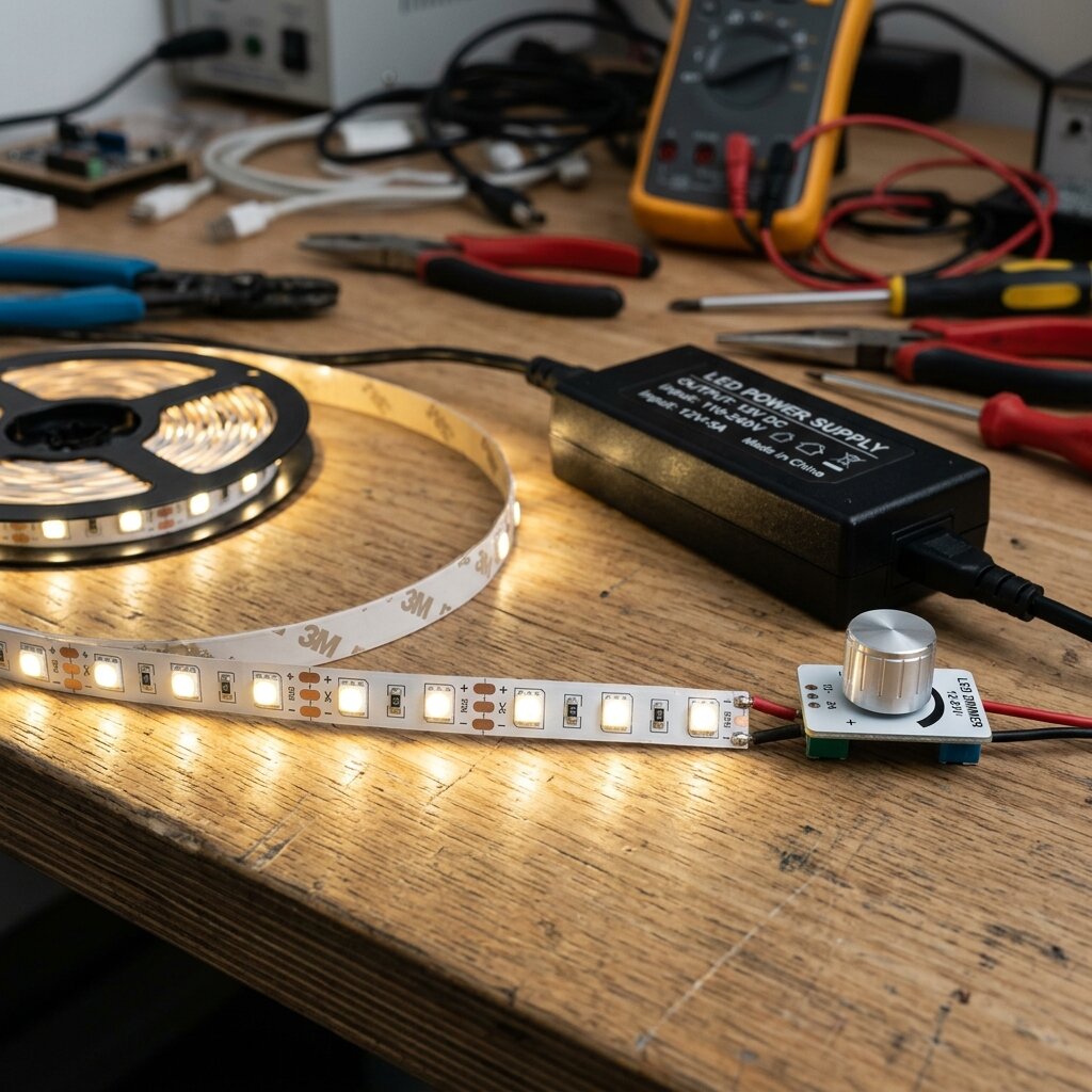 Светодиодная лента SMD 5050 крупным планом с блоком питания — структура и элементы